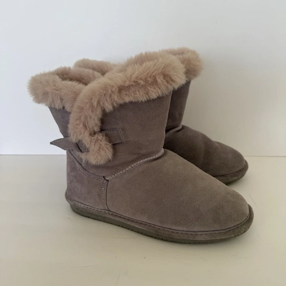 BearPaw Betsy Boots Youth Size 5 Purple Suede Faux Fur Lined Pull On Bougie‎